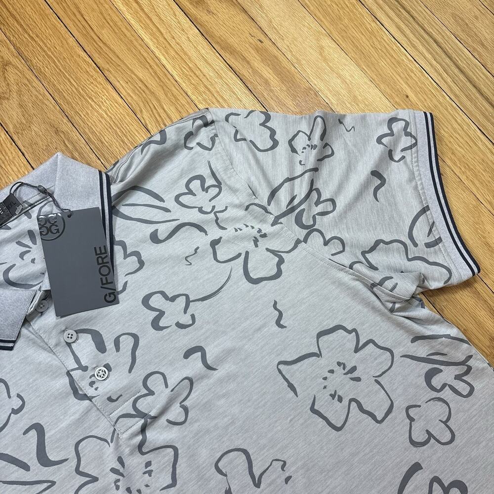 G/FORE Men’s 2XL Floral Watercolor Tech Jersey Slim Fit Golf Polo Grey Men's - Picture 4 of 13